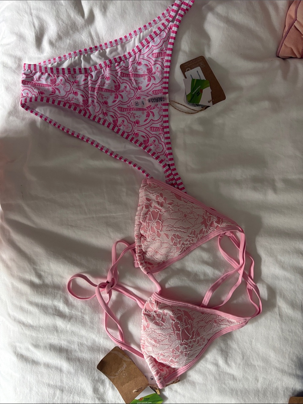 Pink Lace Triangle Bikini Set - Feminine Tie-String Swimwear